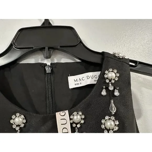 Mac Duggal 48803 Black High Neck Sleeveless Beaded Ball Gown Sz 2 NWOT